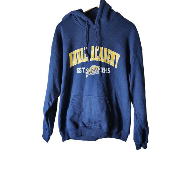 NAVAL ACADEMY Annapolis Maryland Blue Gold Heavy Pullover Hoodie SZ L - Picture 1 of 7